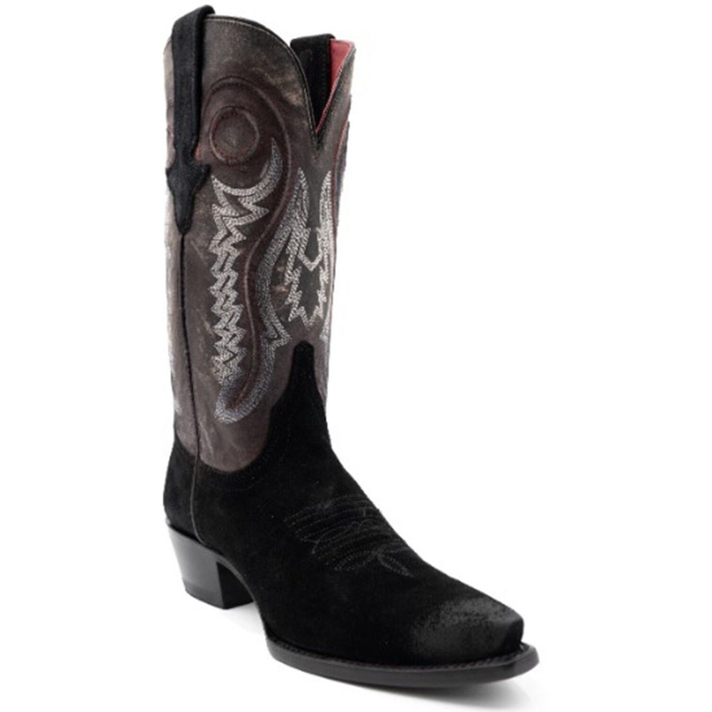 NEW Ferrini Roughrider Black Roughout Western Snip Toe Cowboy Boots Women's 7.5B